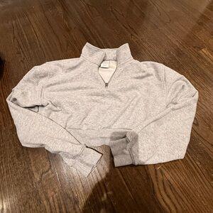 TNA Light Gray Airy Fleece Quarter-Zip cropped